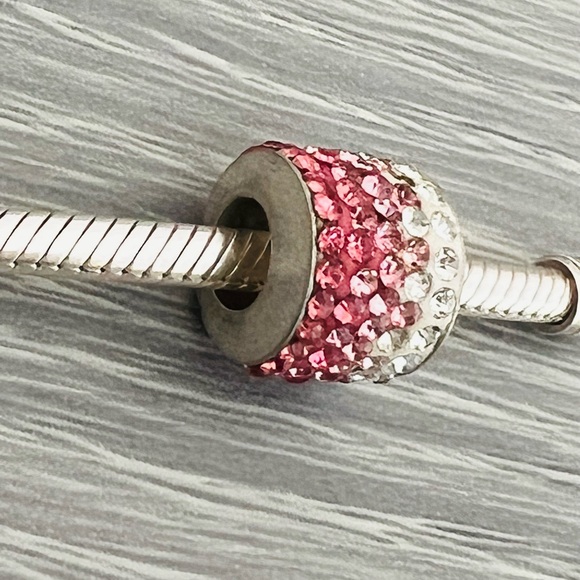 Paved pink & clear crystal Silver plated Bracelet charm - Picture 2 of 5